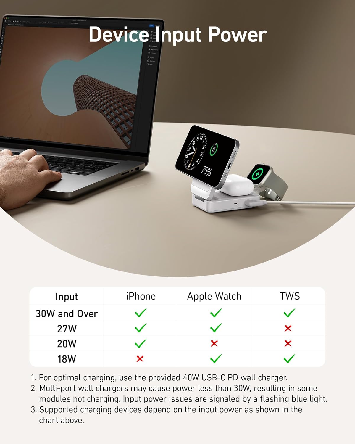 MagGo Wireless Charging Station (Foldable 3-in-1) and Nano Travel Adapter (5-in-1, 20W, 1-Pack) V2