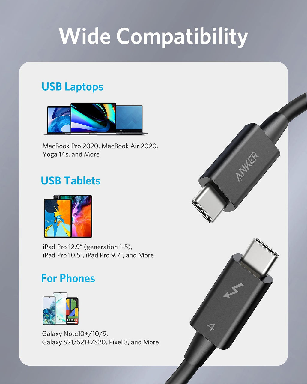 Refurbished USB-C to USB-C Thunderbolt 4 100W Cable (2.3 ft) C5