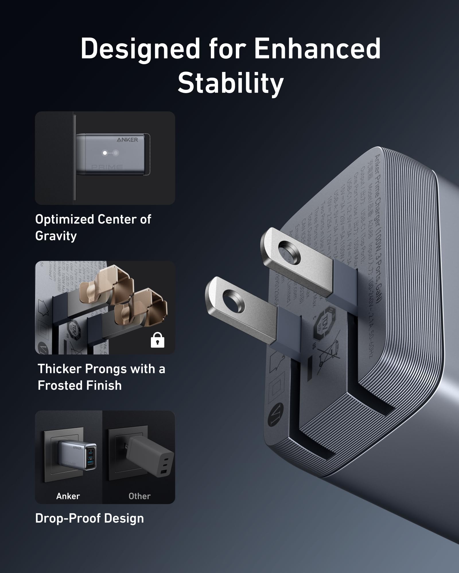 Prime Charger (100W, 3 Ports, GaN) and USB-C to USB-C Cable (240W, 6 ft) V1