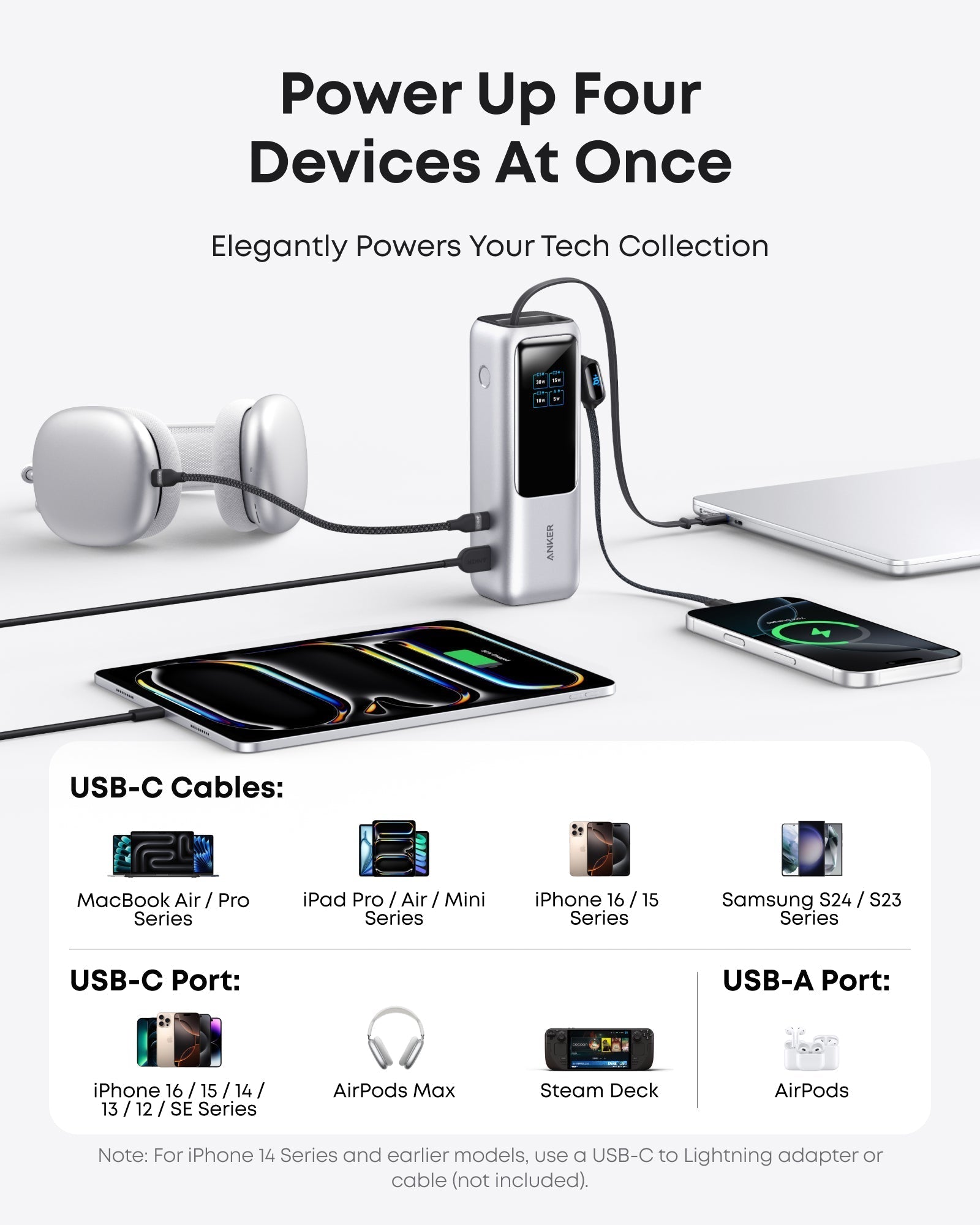 Laptop Power Bank (25K, 165W, Built-In and Retractable Cables) and USB-C to USB-C Cable (6 ft, 240W, Upcycled-Braided) C2