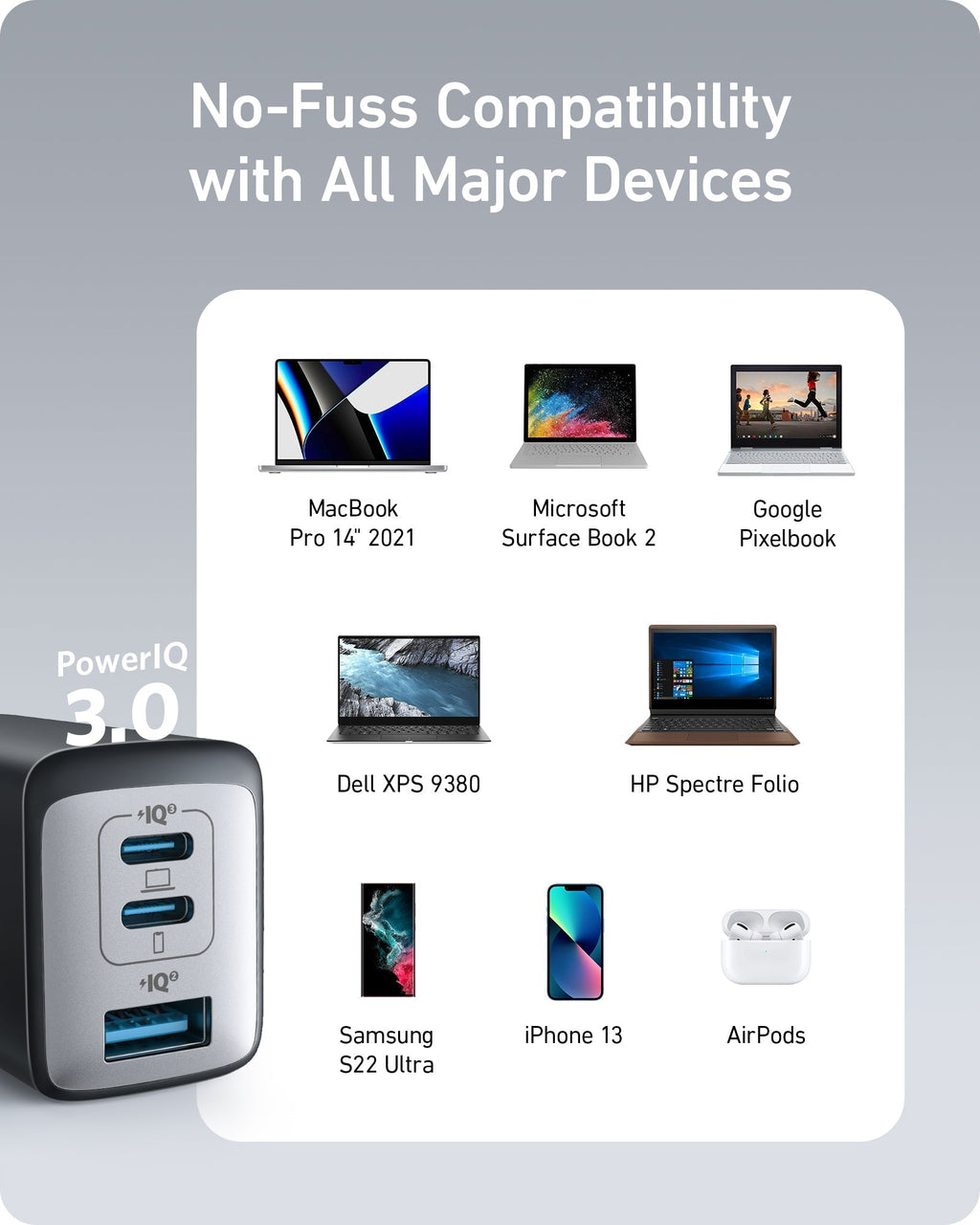 735 Charger (Nano II 65W) and New Nylon USB-C to USB-C 100W Cable (10 ft) A0