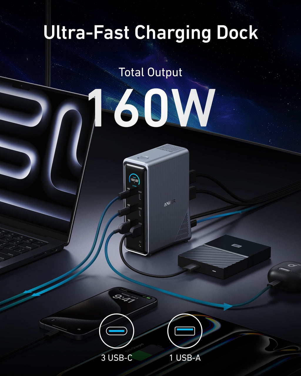 Prime Charging Docking Station with 240W USB-C to USB-C Cable U8
