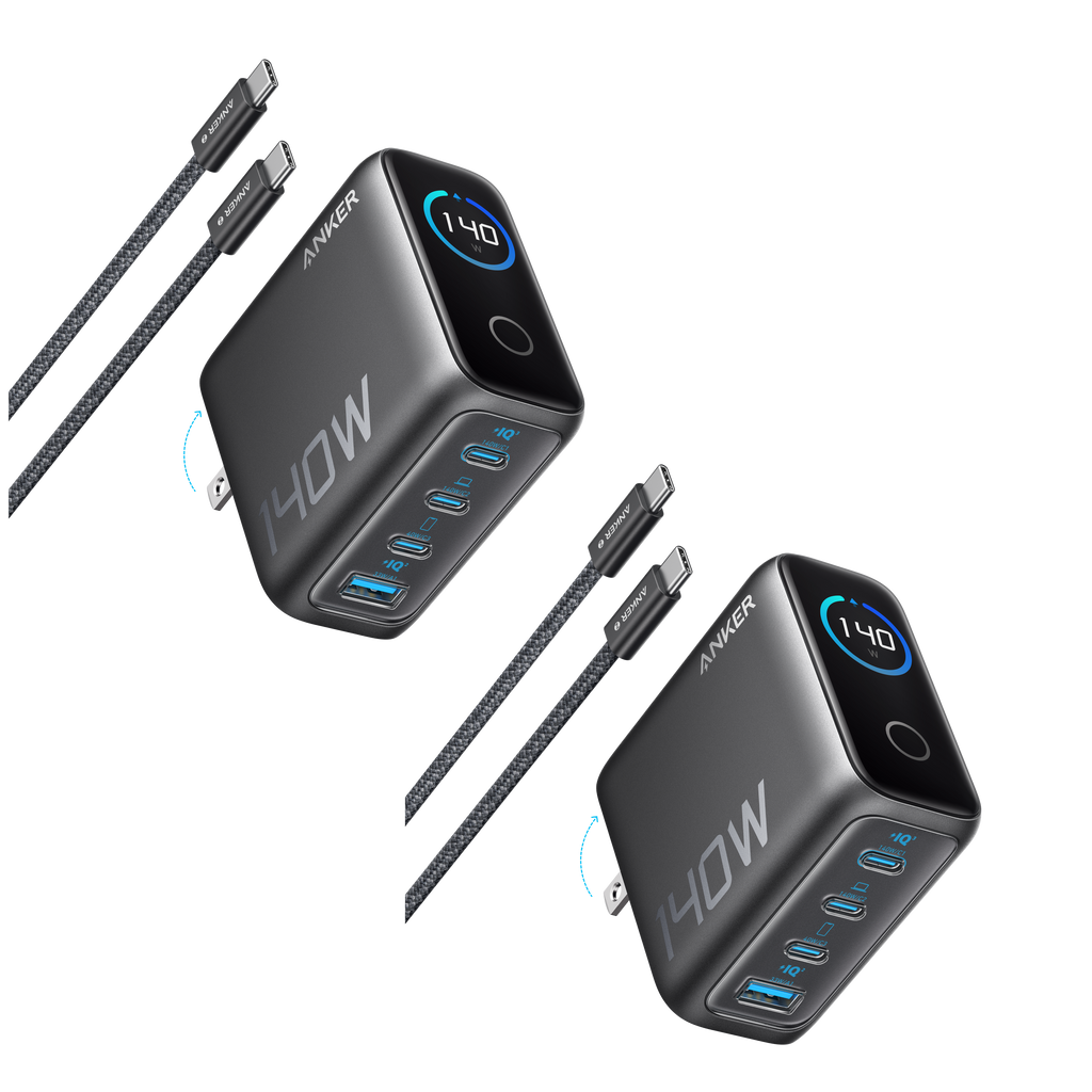 2-Pack Laptop Charger (140W, 4-Port, PD 3.1) with 2-Pack USB-C Cable T4