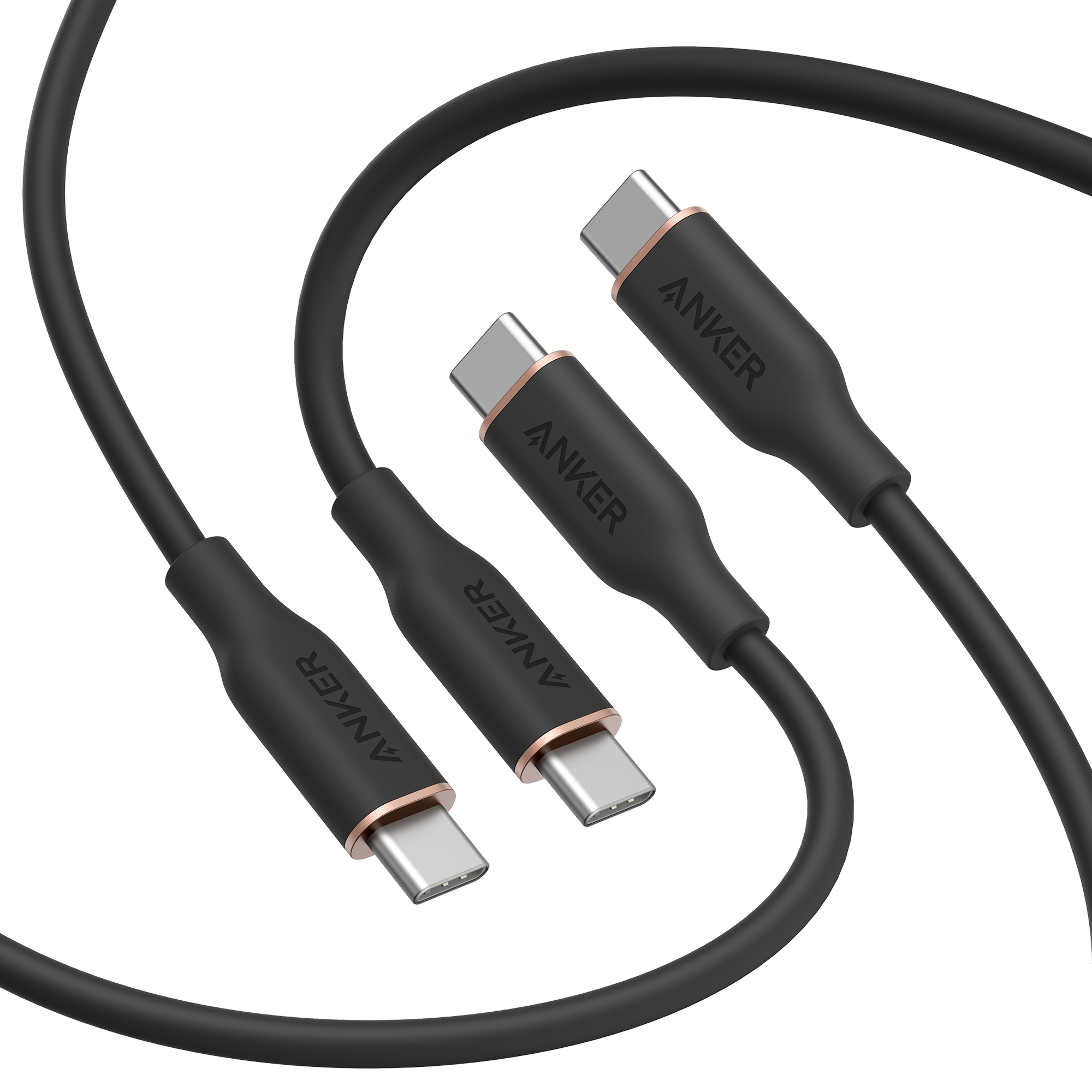 643 USB-C to USB-C Cable (Flow, Silicone, 240W, 2-Pack, Midnight Black) B9