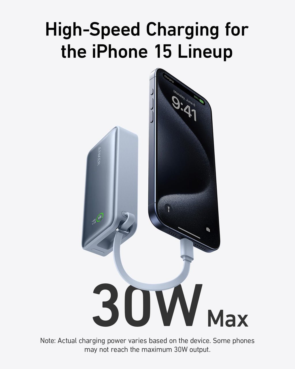 Nano Power Bank (30W, Built-In USB-C Cable) X0