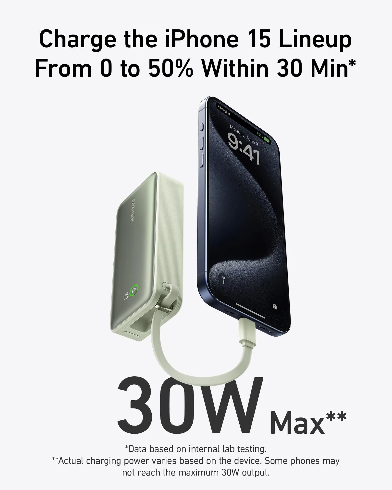 Nano Power Bank (30W, Built-In USB-C Cable) X0